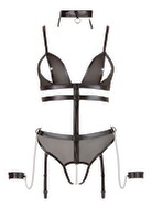 Body ouvert, wetlook og powernet i harness look inkl. halsbånd
