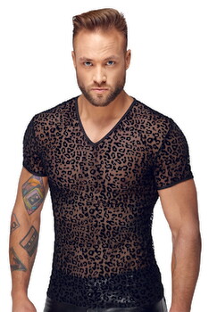 Shirt i fin powernet med leo velour fløjlsprint
