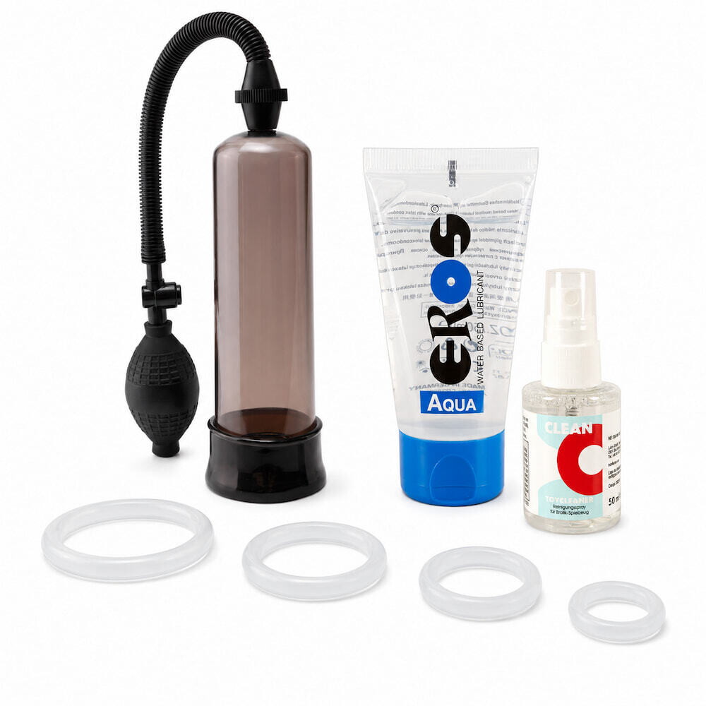 Pump & Hold – Performance Starter-sæt med penispumpe, 4 penisringe, glidecreme og toy cleaner