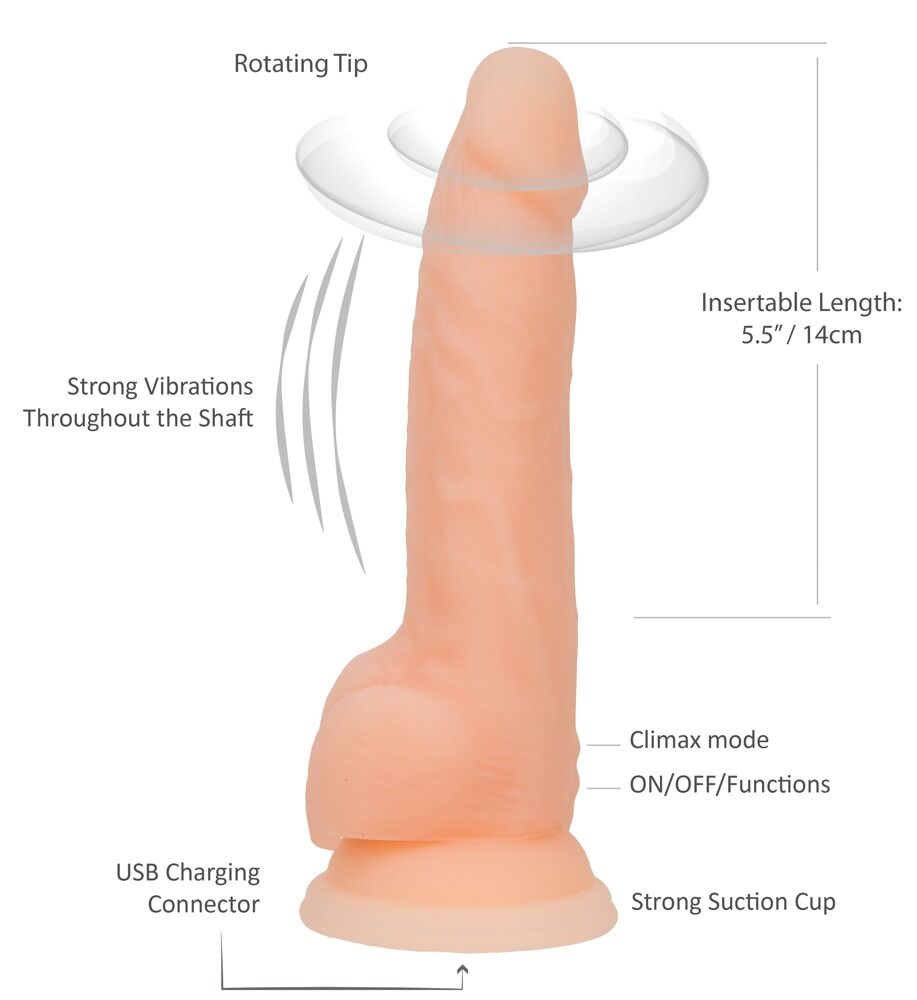 8" Roterende og vibrerende naturdildo