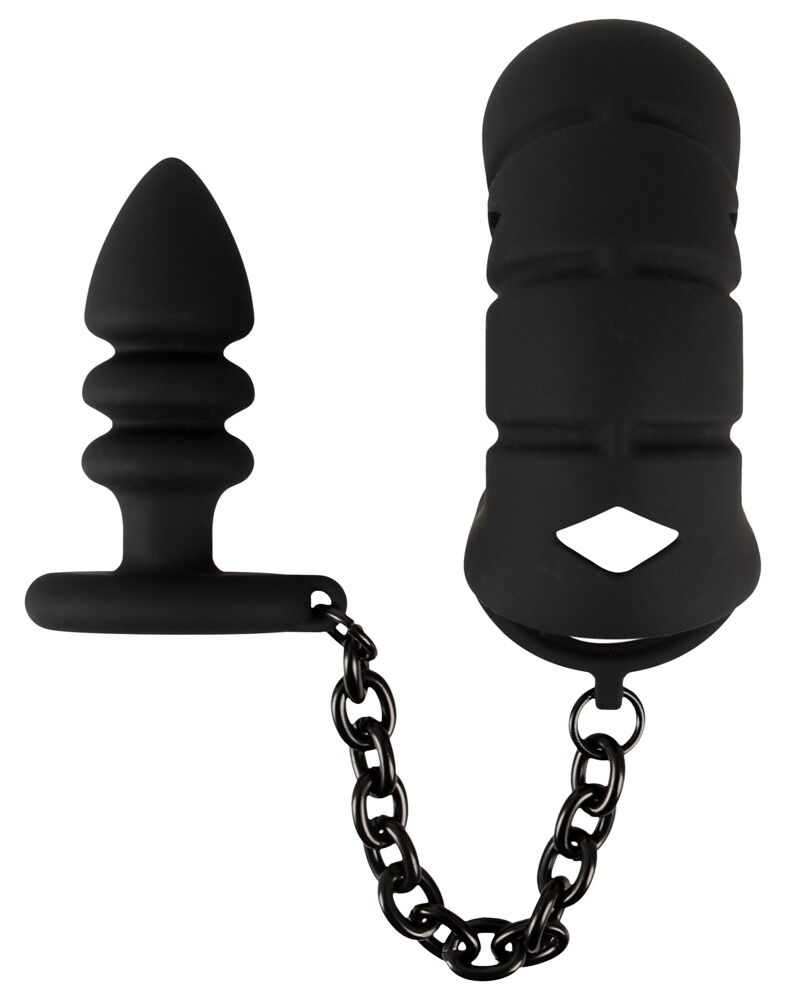 Cock cage with butt plug