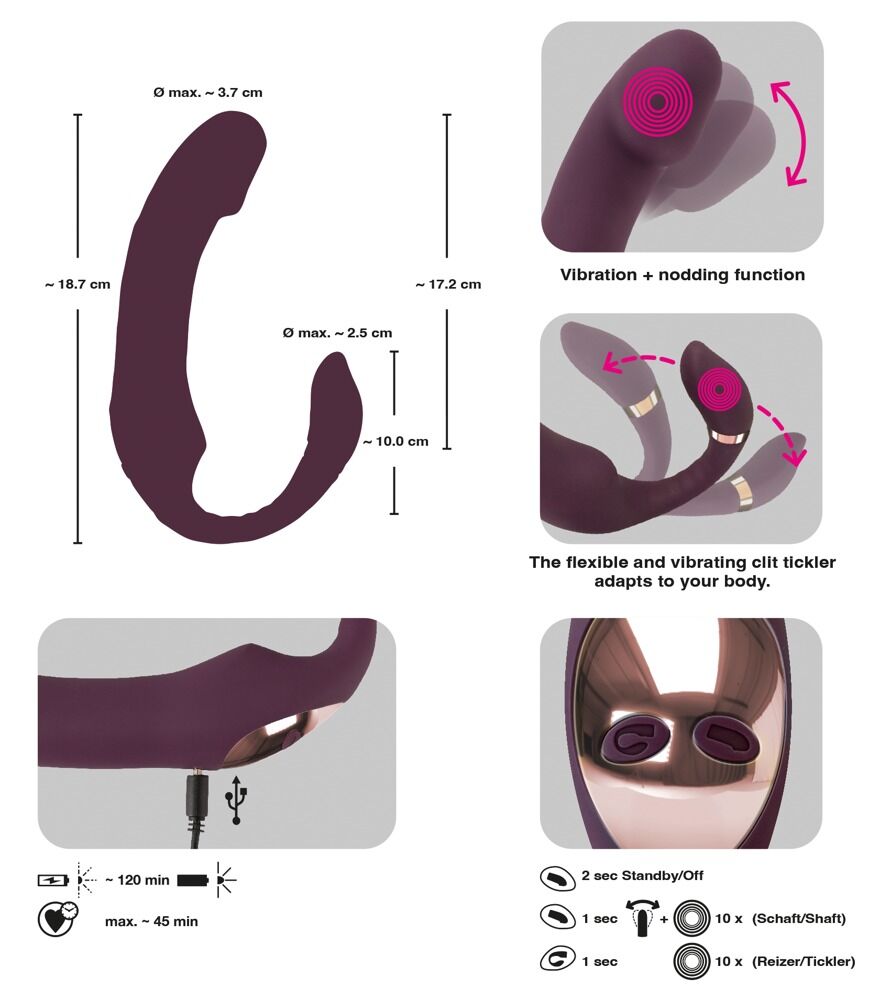 Nodding Tip Vibrator with Bendable Clit Stimulation