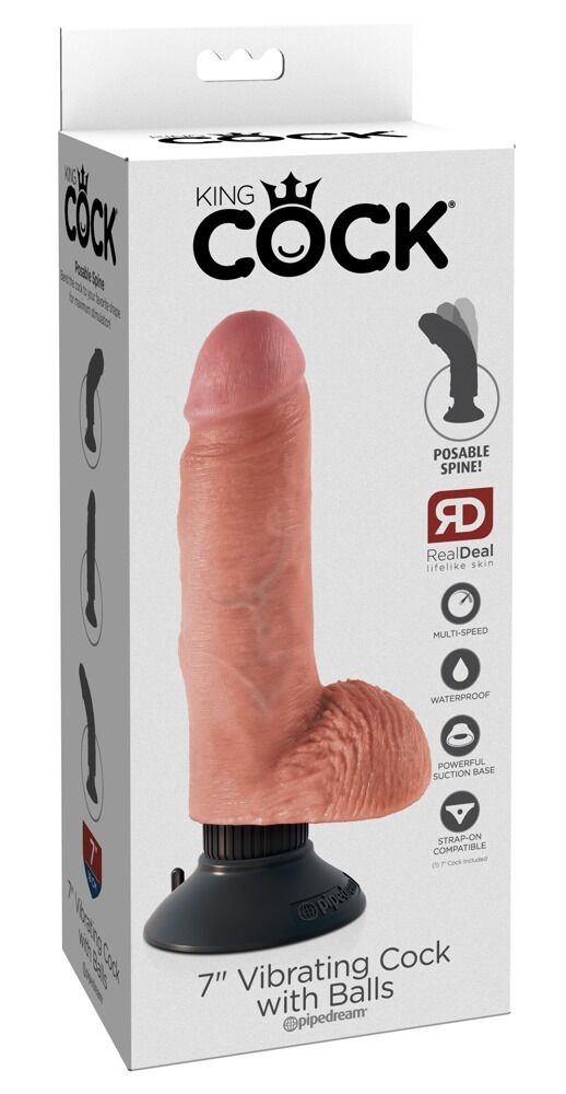 Naturvibrator „Vibrating Cock with Balls“ med sugekop, som kan skrues af