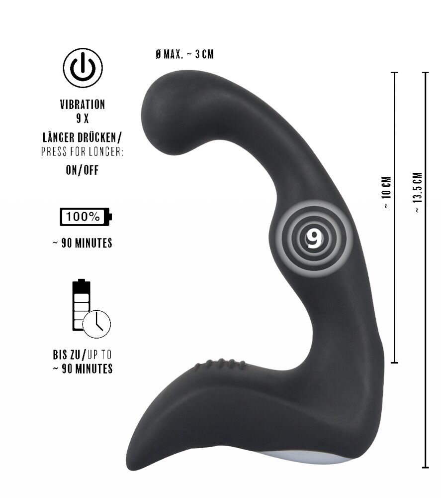 Prostatavibrator ”Rechargeable Prostate Stimulator” med Mellemkødstimulator, 14,6 cm
