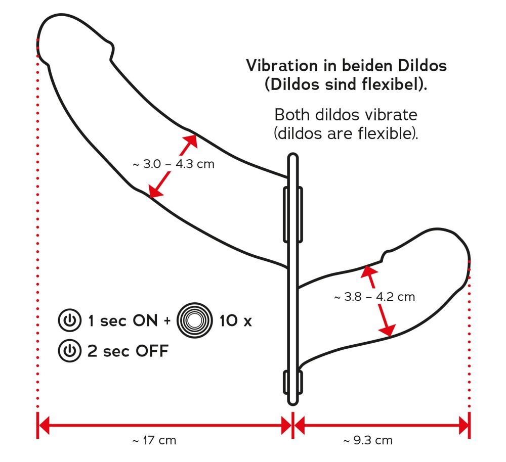 Strap-On vibrator „Double Thruster“ med 2 vibratorer og fjernbetjening