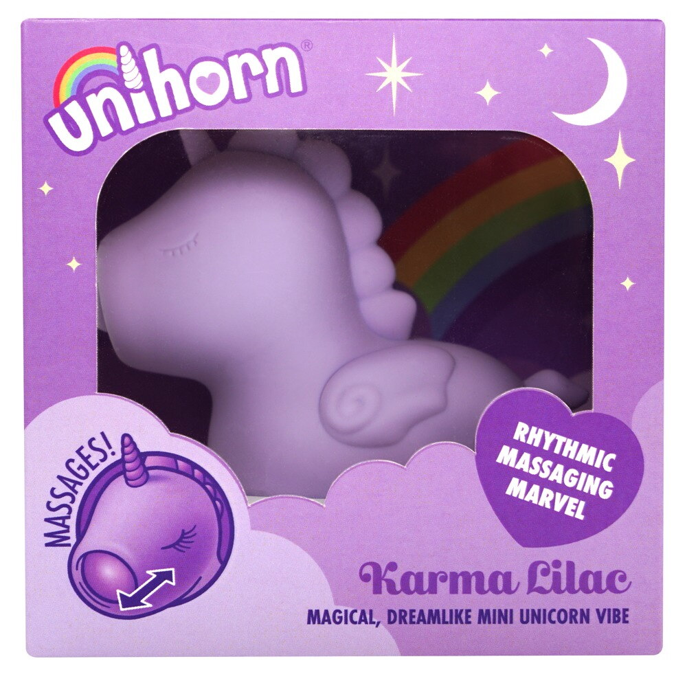 Lay-on-vibrator "Karma Lilac" i et sødt enhjørningedesign