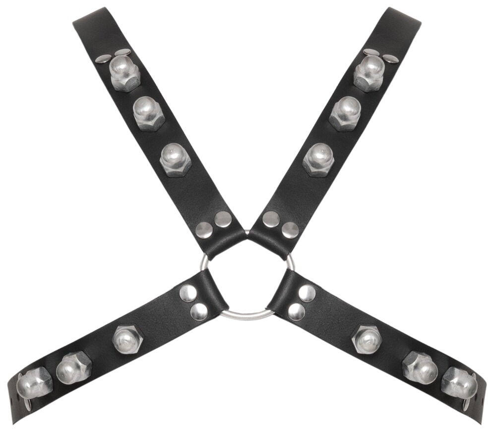 Læderbrystharness med markante kuppelnitter