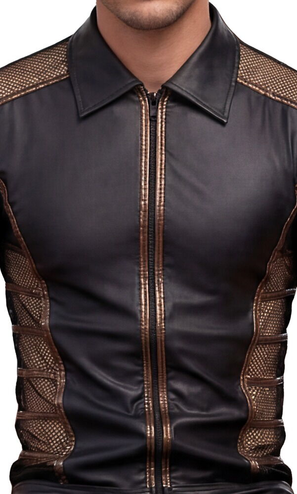 Shirt i wetlook med mesh-indsatser