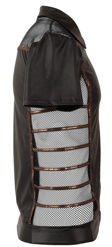 Shirt i wetlook med mesh-indsatser