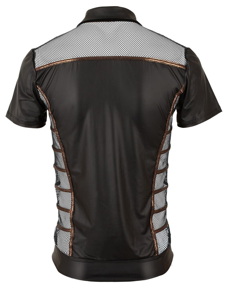 Shirt i wetlook med mesh-indsatser