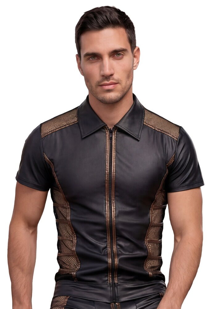 Shirt i wetlook med mesh-indsatser