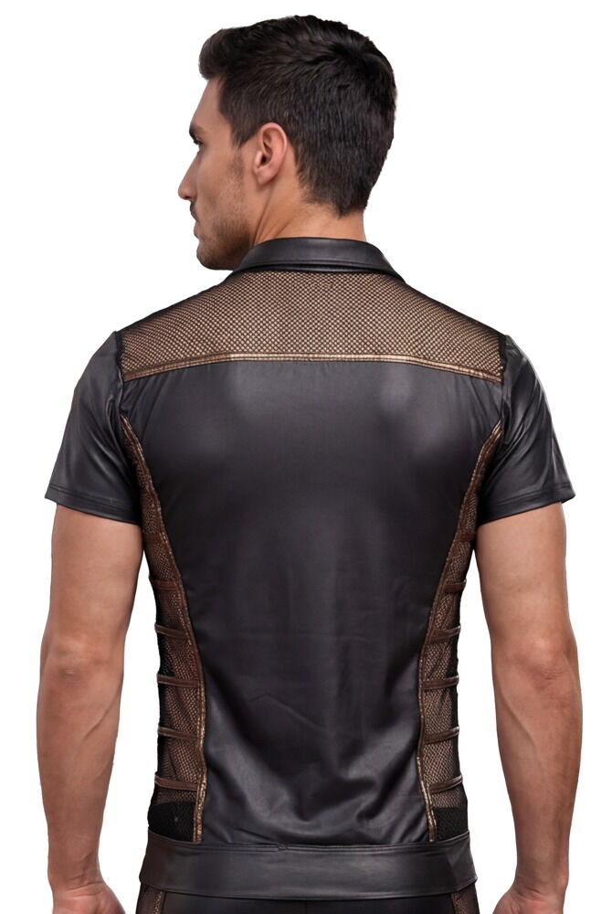 Shirt i wetlook med mesh-indsatser