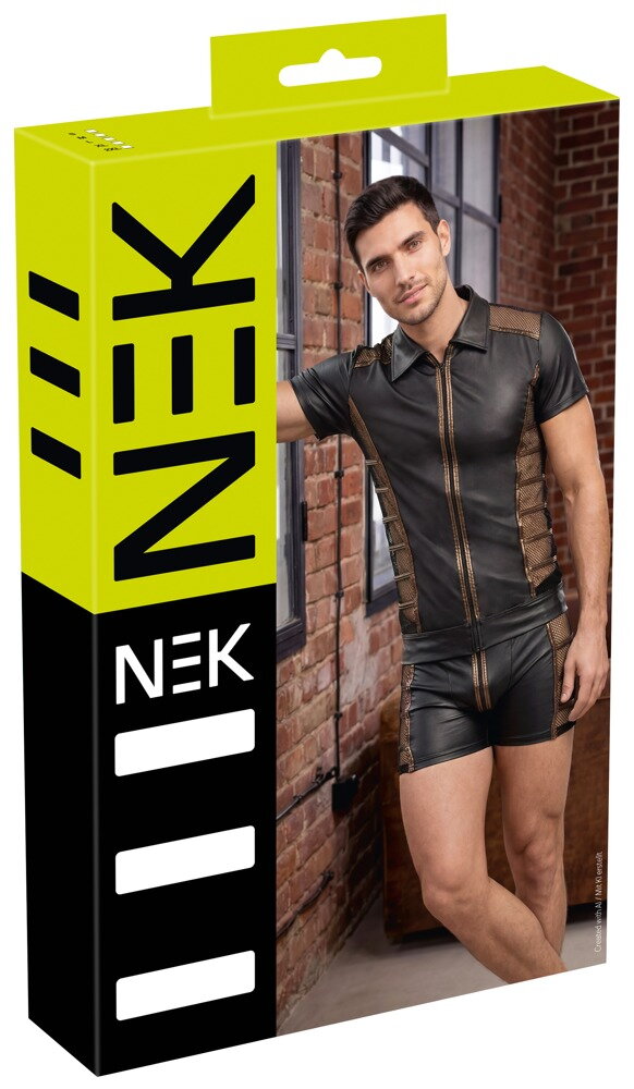 Shirt i wetlook med mesh-indsatser