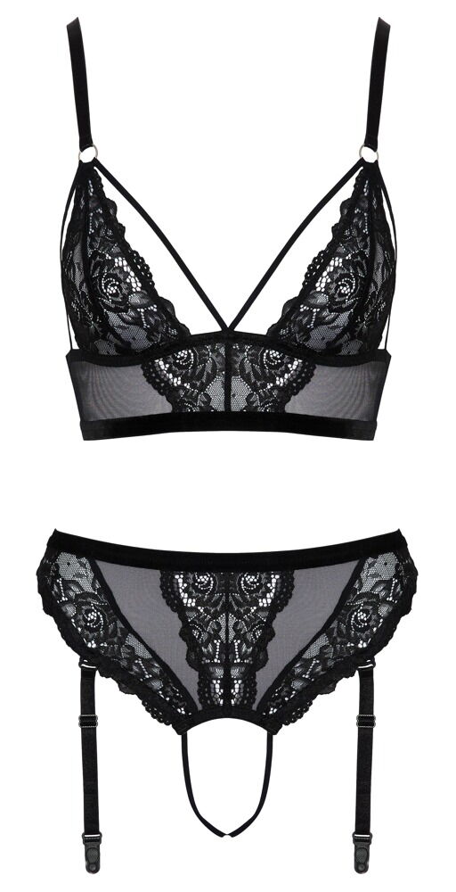 Bralette plus ouvert trusser i et fint miks af blonder og powernet