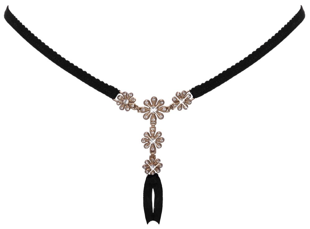 Bundløs G-streng med rhinsten-blomster