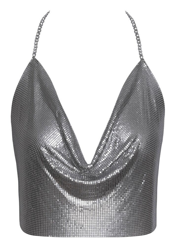 Metallic top med vandfaldsudskæring