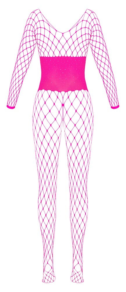 Åben catsuit fremstillet af pinkfarvet mesh