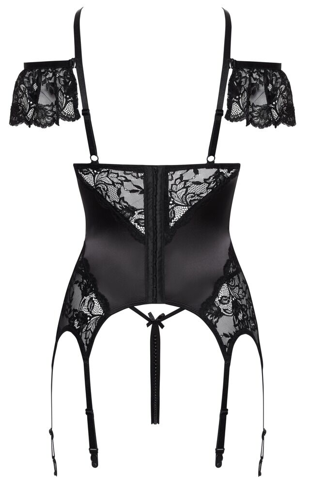 Bustier med strømpeholdere inkluderer en åben g-string