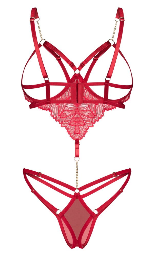 Body ouvert Matildea med blonder og kæde