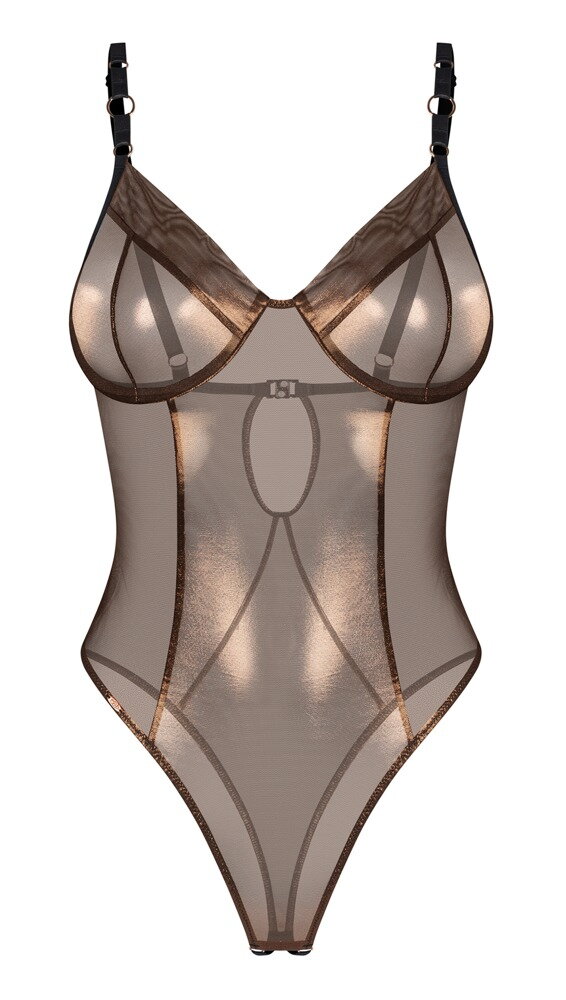 Skridtløs body "Soranna" i bronzefarvet semi-transparens