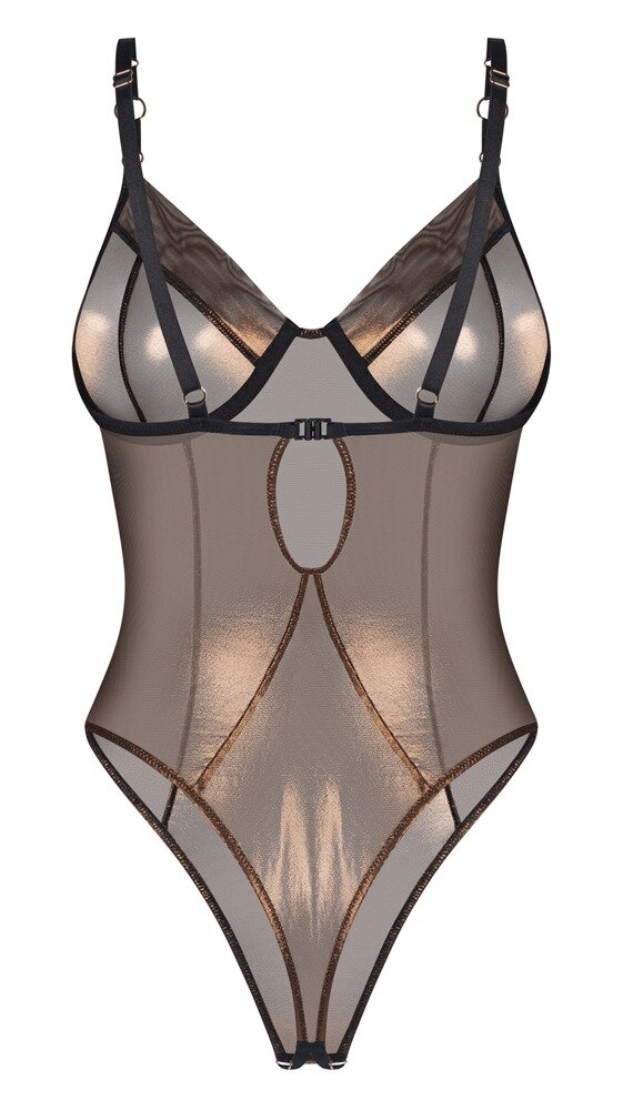 Skridtløs body "Soranna" i bronzefarvet semi-transparens