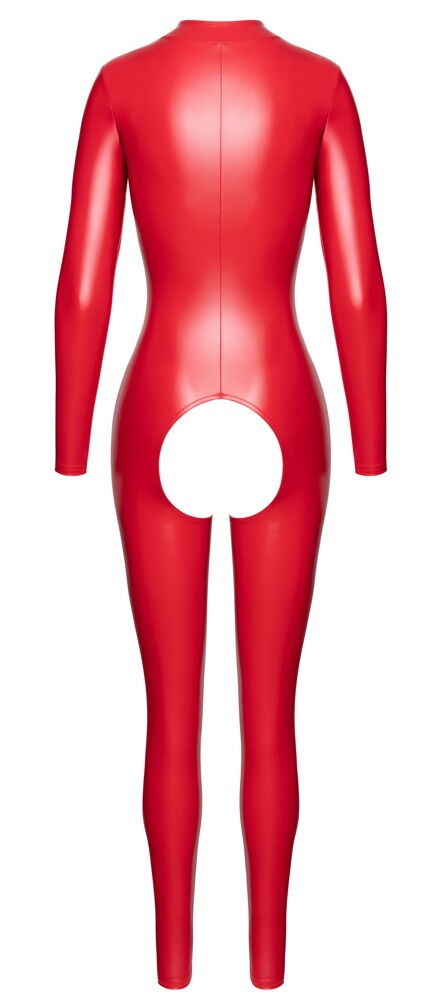 Skridtløs jumpsuit i rød powerwetlook