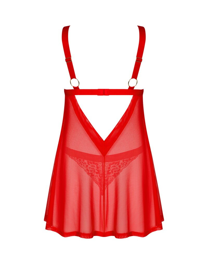 Babydoll plus string "Elianes" i rød transparens med blonder