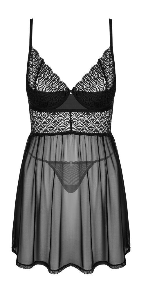 Babydoll plus string "Chemeris", transparent med effektfulde blonder