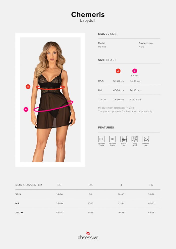 Babydoll plus string "Chemeris", transparent med effektfulde blonder