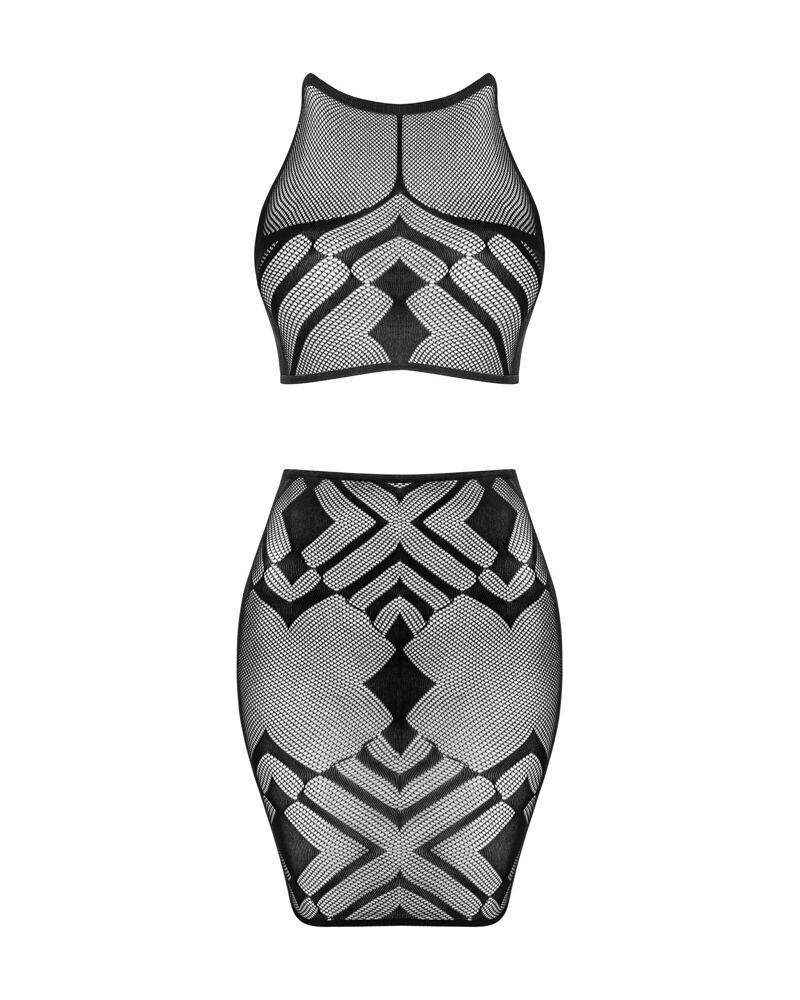 Top plus nederdel i et unikt mesh-look
