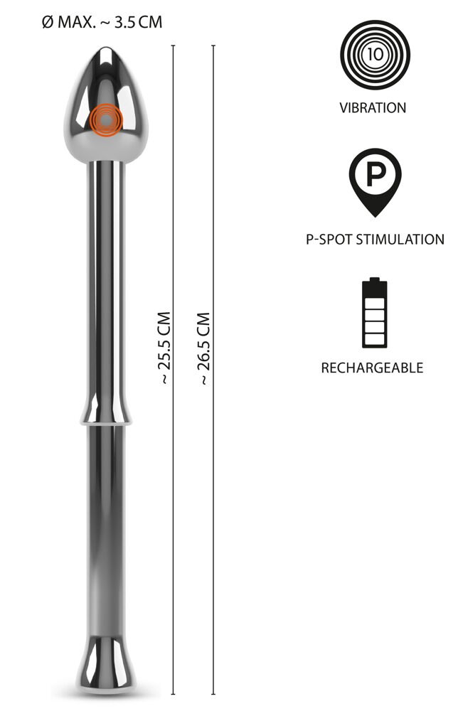 Prostata-vibrator "Metal Milking Stick" med 10 vibrationsindstillinger