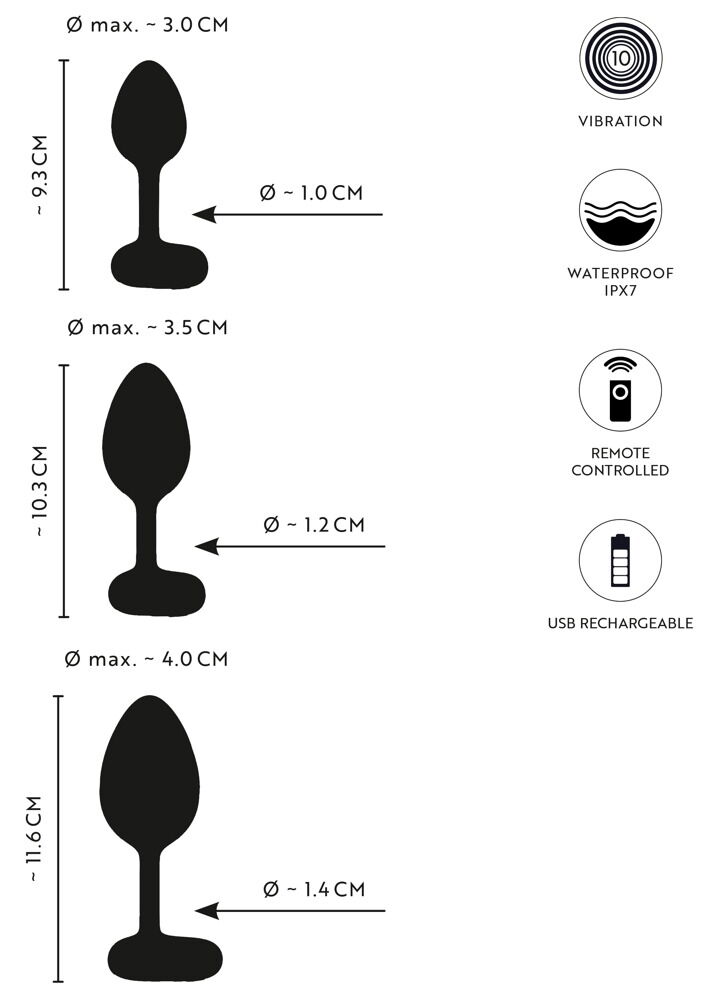 3-delt analplug-sæt med vibration