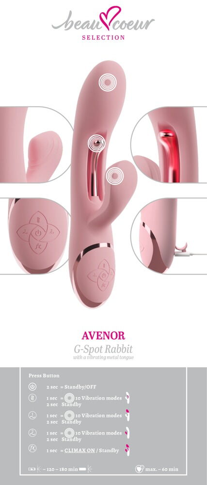 Rabbit Vibrator "AVENOR“ med vibrerende metaltunge til G-zonen
