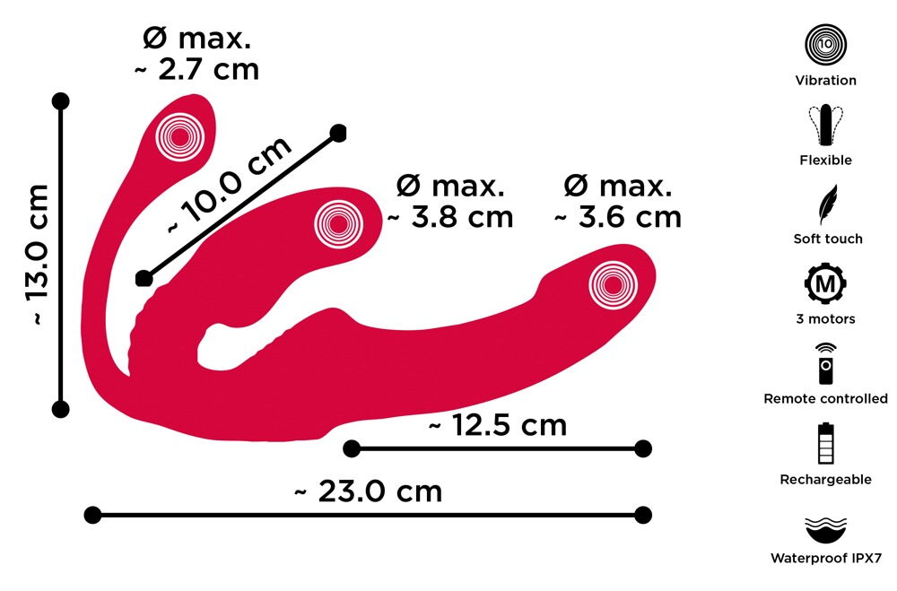Strapless Strap-on "Triple Teaser RC" mit 3-facher Vibration