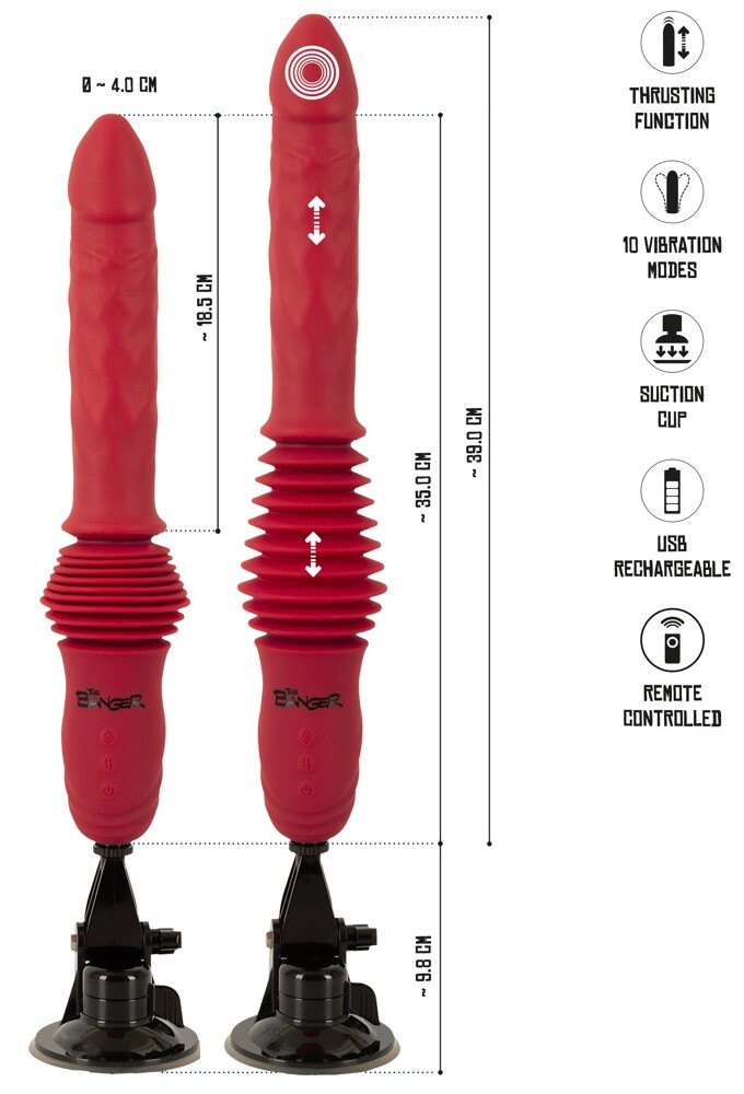 Stødvibrator "RC Double Thrusting Fucking Machine" med aftagelig sugekop