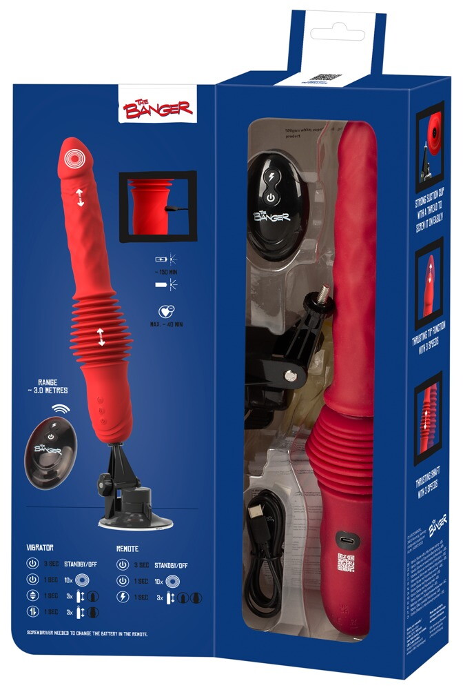Stødvibrator "RC Double Thrusting Fucking Machine" med aftagelig sugekop