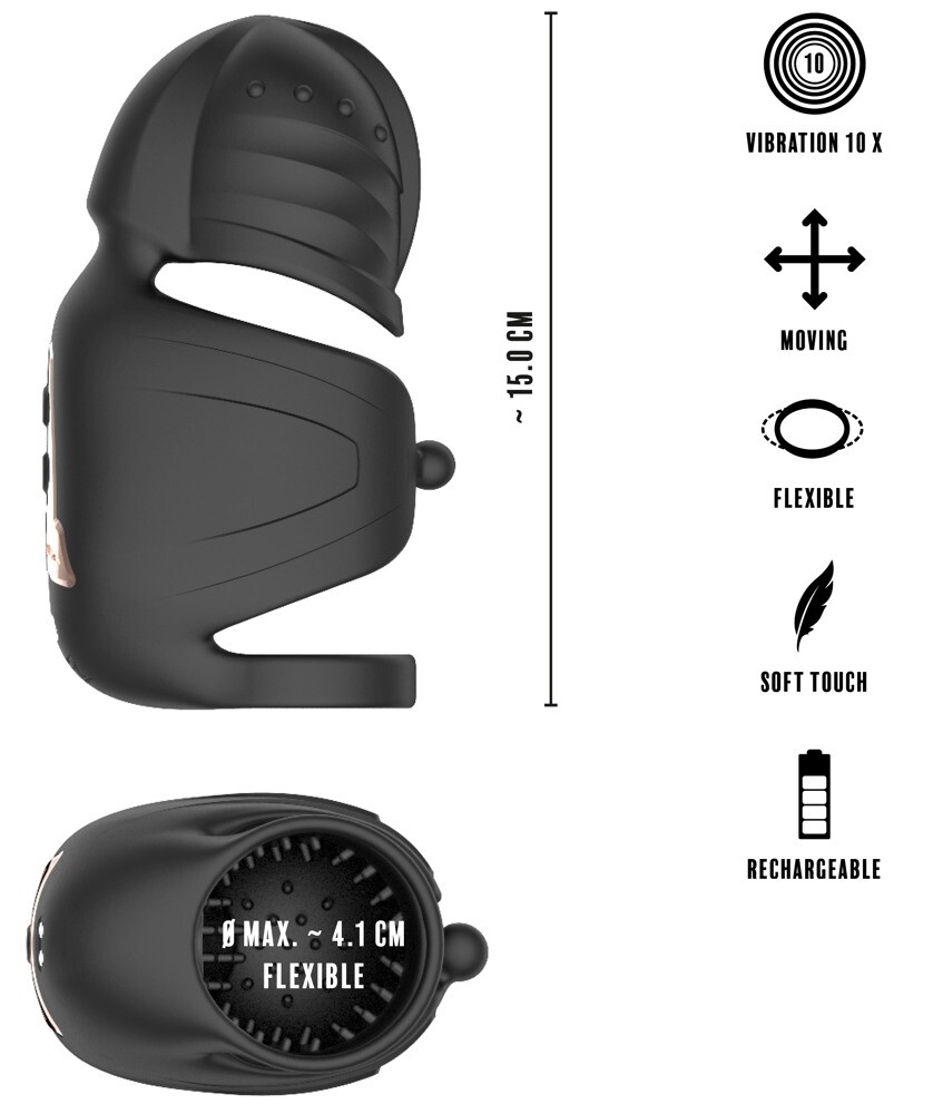 Masturbator med vibration og bevægelig glansstimulator
