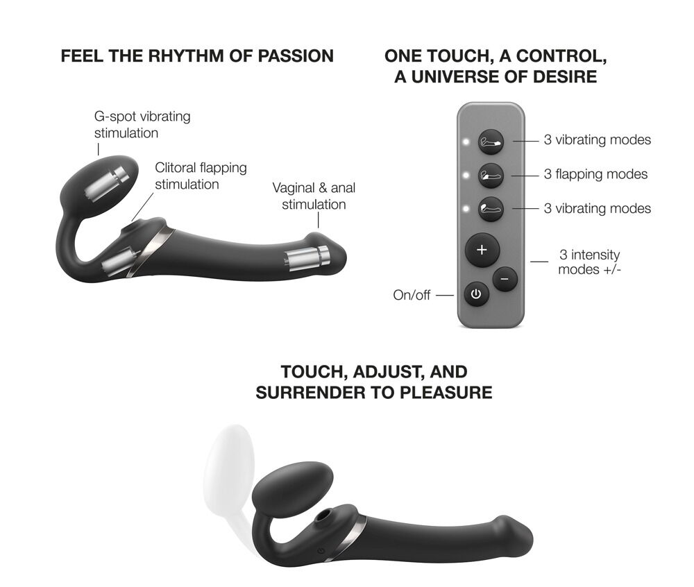 Strapless Strap-on "Multi Orgasm Bendable" med 3 motorer