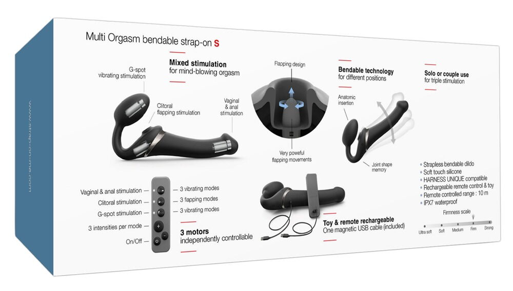 Strapless Strap-on "Multi Orgasm Bendable" med 3 motorer