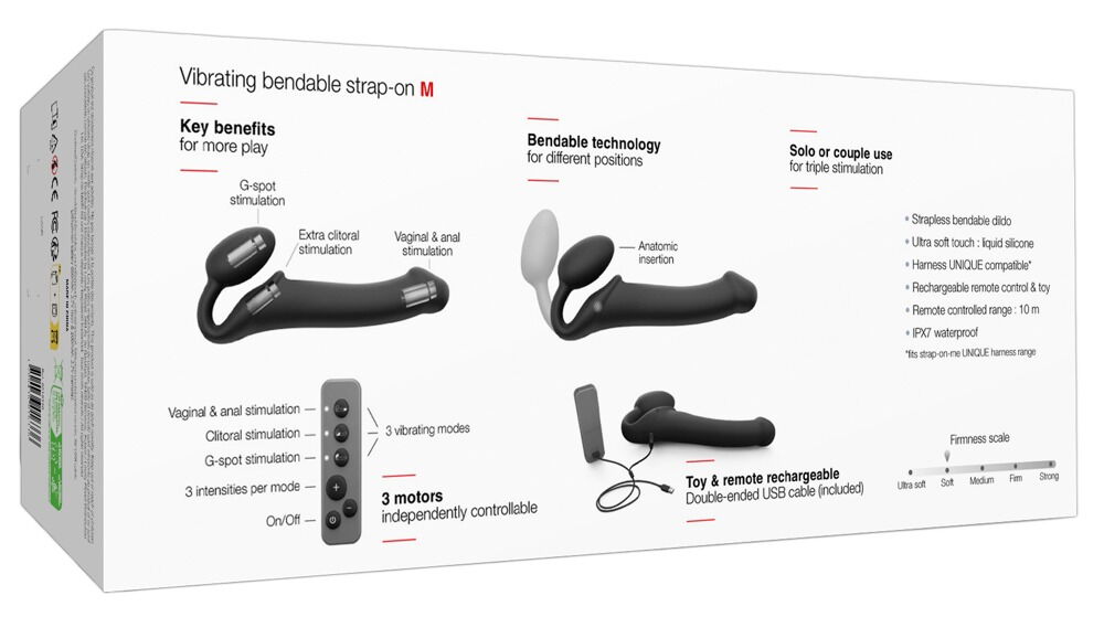 Strapless Strap-on "Vibrating Bendable" med 3 motorer