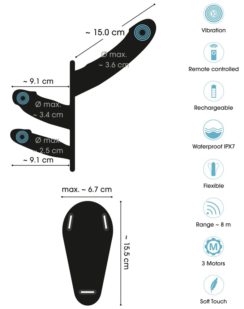 Strap-on "RC Double Inside“ med 3 vibratorer