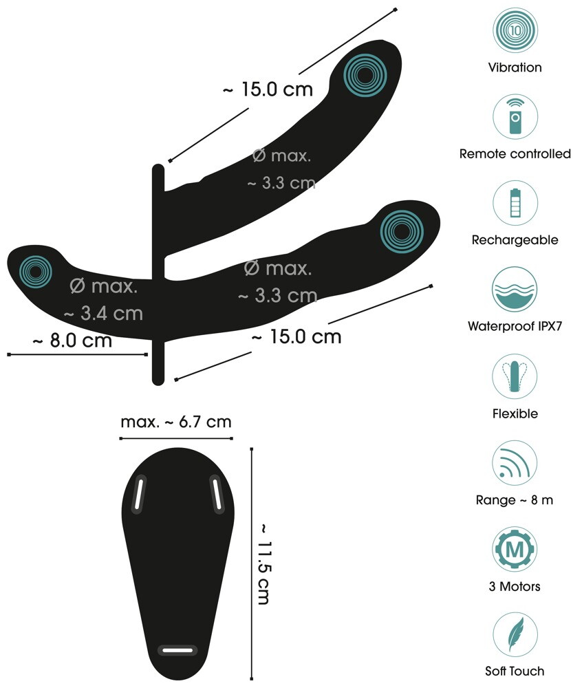 Strap-on "RC Double Outside" med 3 vibratorer