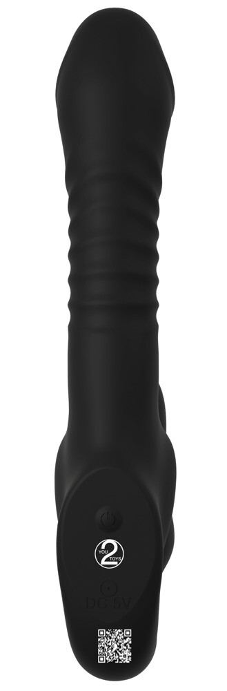 Strapless Strap-on "Thrusting Double Teaser RC" med stødfunktion