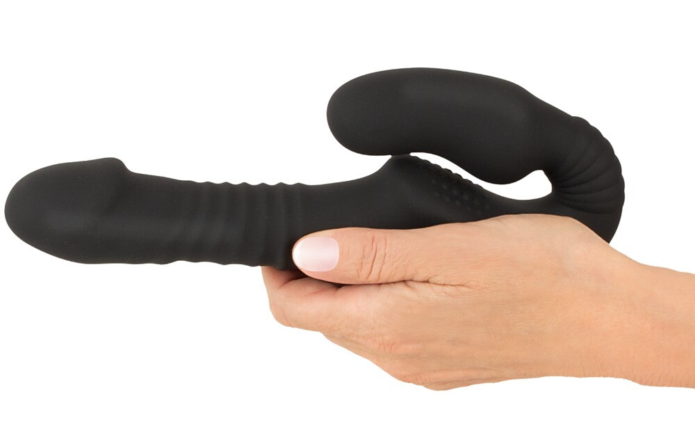 Strapless Strap-on "Thrusting Double Teaser RC" med stødfunktion