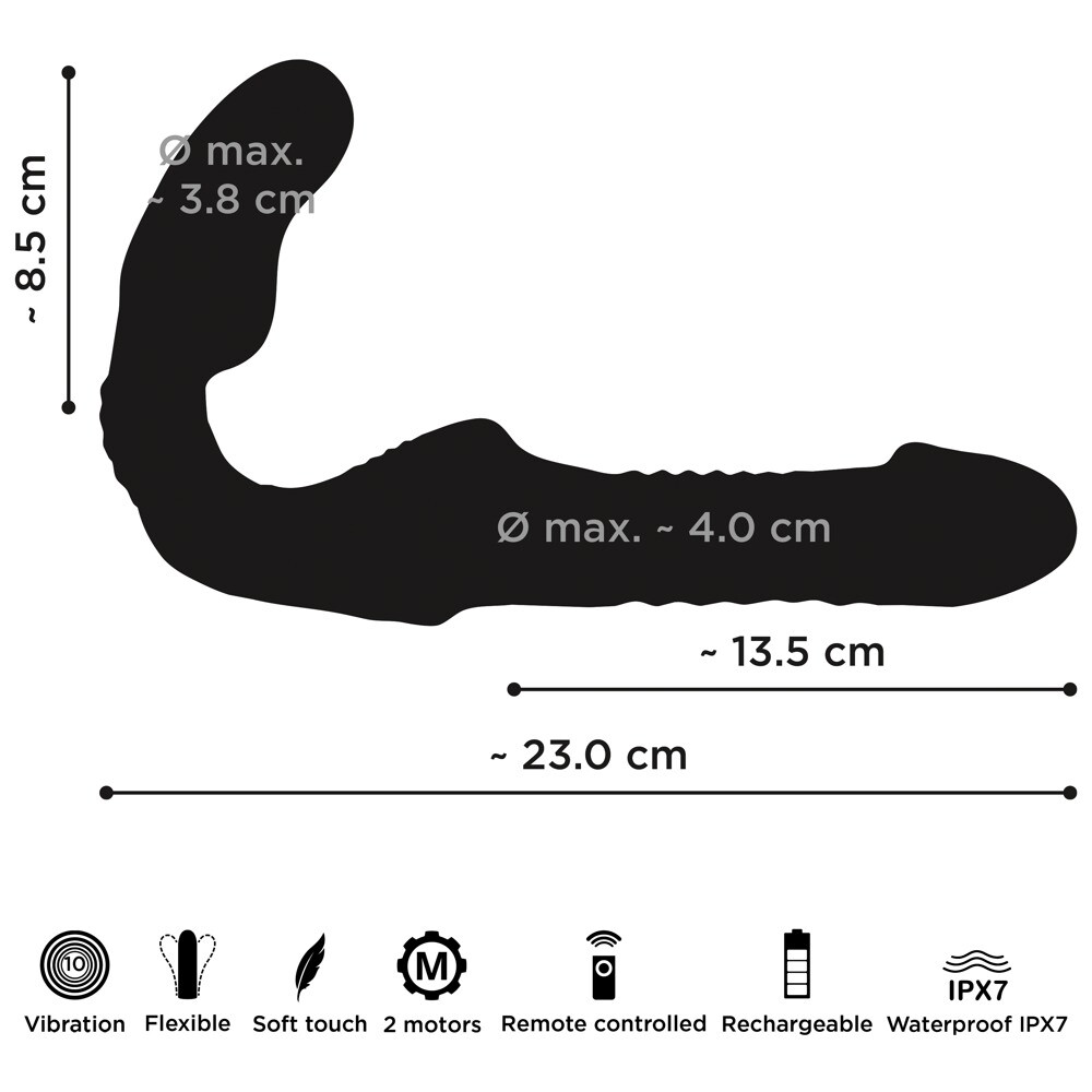 Strapless Strap-on "Thrusting Double Teaser RC" med stødfunktion