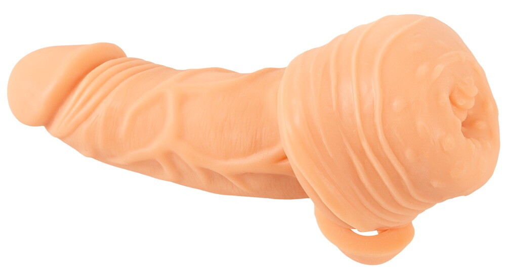 Vibrerende penishylster "2in1 Extension & Masturbator RC“ med testikelring