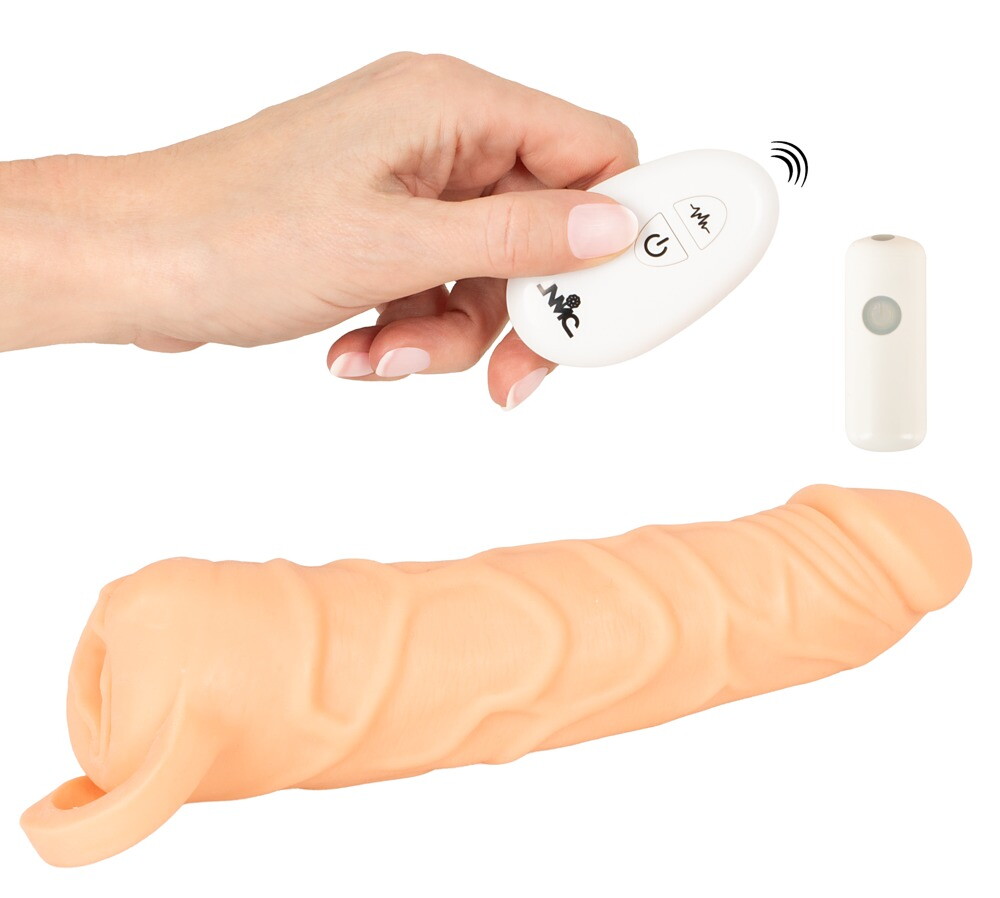 Vibrerende penishylster "2in1 Extension & Masturbator RC“ med testikelring
