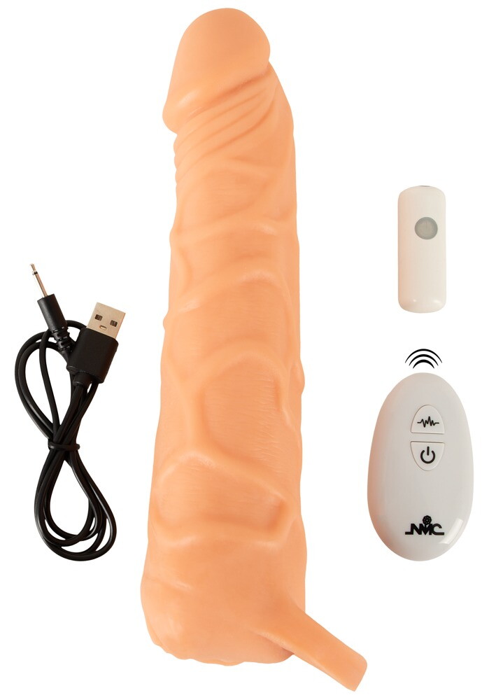 Vibrerende penishylster "2in1 Extension & Masturbator RC“ med testikelring