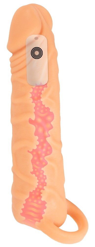 Vibrerende penishylster "2in1 Extension & Masturbator RC“ med testikelring