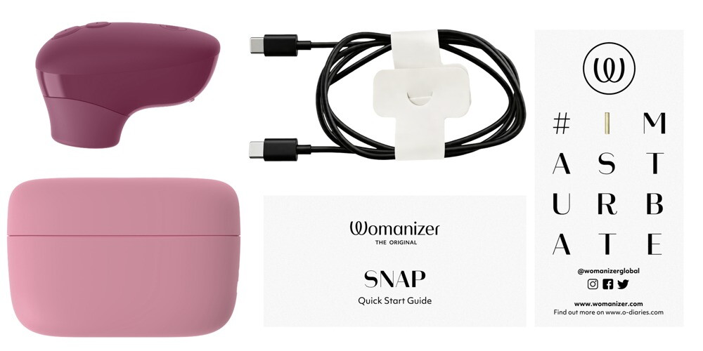 Pulsator "Womanizer Snap" i rejsestørrelse med opladningsetui